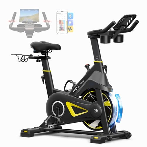 YPOO Exercise Bike, Adjustable Magnetic Resistance Stationary Bikes | Bikes for Home Cardio with Exclusive App, Indoor Bike Capacity Comfortable Seat, Tablet Mount and Fitness Courses