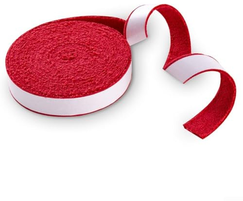 Jonikuper Rotolo da 10 m di nastro adesivo per racchette da tennis, squash e badminton, in microfibra, assorbe il sudore, rivestimento antiscivolo per manico in diversi colori (rosso)