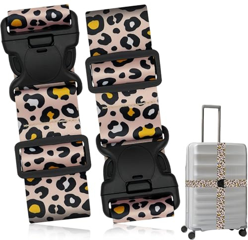 2PCS Light Colored Leopard Personalised Luggage Straps for Suitcases, Suitcase StraPs Adjustable Luggage Straps with Locks with Leopard Print Accessories, with Quick Release Buckle