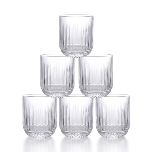 INDE SANTA CLARA | Set 6 Vasos de Cristal Agua 270cc Odiel Transparente, Vasos Agua de Vidrio Relieve, Aptos Lavavajillas y Microondas