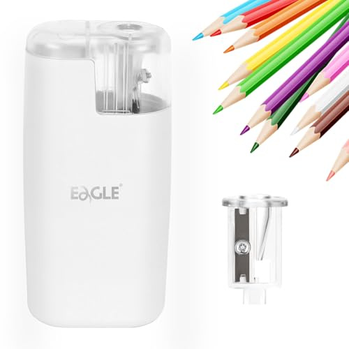 Electric Pencil Sharpener - High-Efficiency 3-Second Automatic Sharpener for Office & Studio, Battery Operated, Fits 6-8mm Graphite & Coloured Pencils (White)