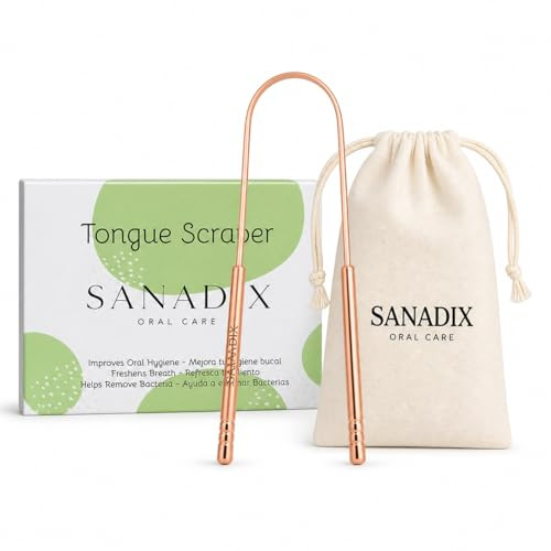 SANADIX Raspador de Lengua Acero Inoxidable 304 - Limpiador Lingual Profesional Diseñado por Higienista Dental - Reduce el Mal Aliento y Elimina Bacterias - Higiene Bucal Completa