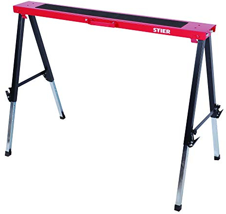 Cavalletto da lavoro pieghevole STIER, portata 150 kg, cavalletto per officina con rivestimento antiscivolo, struttura portante richiudibile con pratica maniglia di trasporto, altezza regolabile da 64