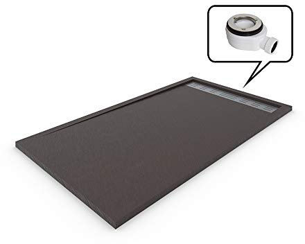 DUCHA-ES Plato Resina con Marco. Textura Pizarra Antideslizante. Carga Mineral.70X140CM MARRÓN Chocolate RAL: 8017