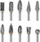 HPMAISON Rotary Burr Set, 10 PCS Double Cut Carbide Carving Bits Set with 1/8 Shank and 1/4 Head Length for DIY, Woodworking, Engraving, Metal Carving, Drilling, Polishing
