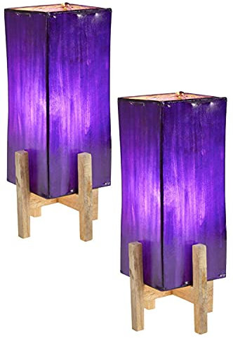 Juego de 2 lámparas de mesa orientales Janka de 30 cm, lámpara de piel cuadrada, pequeñas lámparas de mesa marroquí de metal, pantalla de piel, decoración oriental de Marruecos, color lila