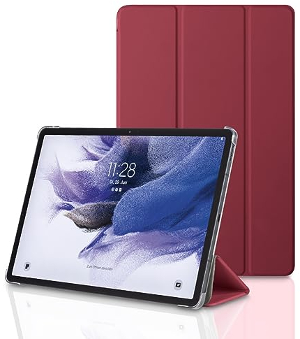 Hama Hülle für Samsung Galaxy Tab S7 FE/S7+/S8+ 31,5 cm 12,4 Zoll (aufklappbares Case für Samsung Tablet, Schutzhülle mit Standfunktion, transparente Rückseite, magnetisches Cover) rot