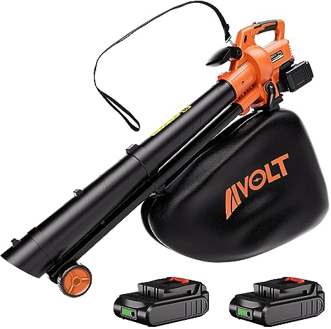 AIVOLT Soplador Aspirador Triturador de Hojas 3 en 1 Inalámbrico con Correa de Hombro Soplador de Hojas con 2 Batería de 20V 2Ah, Cargador y Bolsa de 40L para Jardín Exterior (EU02)