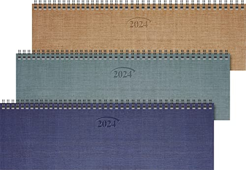 BRUNNEN Wochenkalender Modell 771 2024 1 Seite = 1 Woche Blattgröße 32,6 x 10,2 cm blau, silberfarben, kupferfarben