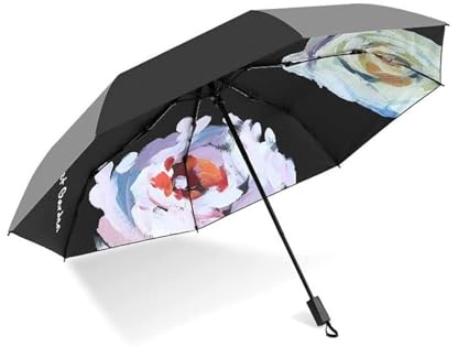 FENBNMK Taschenschirme Ölgemälde-Blumen-Schatten, winddichter Reise-Regenschirm, Retro, tragbar, faltbar, kompakter Regenschirm for Frauen, robust, langlebig, Sonne und Regen Regenschirme