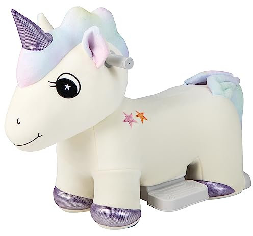 GOPLUS 6V Kinder Elektrofahrzeug in Tierform, Kuscheltier auf Rollen mit Griffen, Pedal & Musik, Plüschtier zum Reiten für Kinder ab 3 Jahren, Aufsitzspielzeug bis 25 kg belastbar (Einhorn)