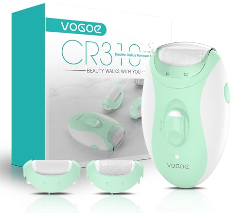 VOGOE Hornhautentferner Elektrisch, Hornhaut Entfernen Fuß Set Wiederaufladbar mit 3 Ersatzrollen 2 Geschwindigkeiten, Profi LED Fußpflegegerät Pediküre für Starke Hornhaut CR310 Grün