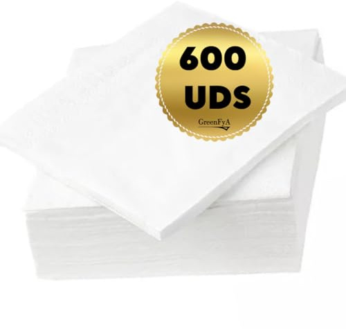 GreenFyA Servilletas Papel 10x10cm - Paquete de 600 - Servilletas de Mesa - Ideal para Eventos y Celebraciones - Absorbentes y Desechables (BLANCO)