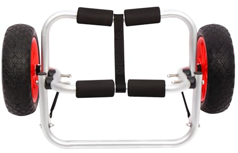 Transportwagen klappbar Alu Kanuwagen bis 80 kg für Boote, Kanus und Kajaks, mit 3 m Riemen, Transporter für SUP Board robust PU Räder Surfbrett Zubehör