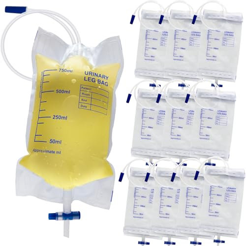 Xiaozhifu 10 Stück Beinbeutel Urindrainagebeutel Mit Ventil, Anti-Reflux-Ventil, Stoffbänder, Einfacher Flip-Drain für Anti-Reflux-Drainagebeutel (750ML 10PCS)