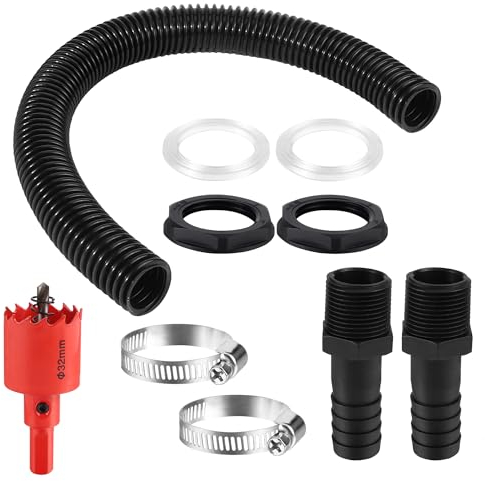 Regentonnen Verbindungsset 50cm Verbindungsschlauch Regenfass Verbinder 2 Schlauchstutzen 25mm mit Kontermutter Für Regentonne Wassertanks Zisternen