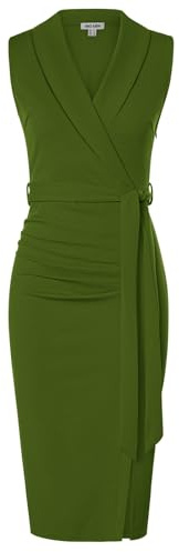 GRACE KARIN Women Summer Midi Dress V-Neck Plus Size Bodycon Dress for Women UK Olive Green Cocktail Formal Dress Size 18 UK