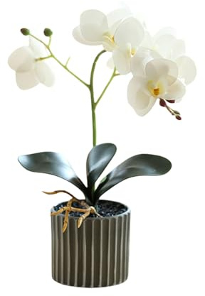 Generico Orchidea Artificiale a Otto Teste Orchidee Bianche in Vaso Fiore di Orchidea Finto con Vaso di Fiori Decorazione per Bagno e Camera da Letto Fiore (bianco)