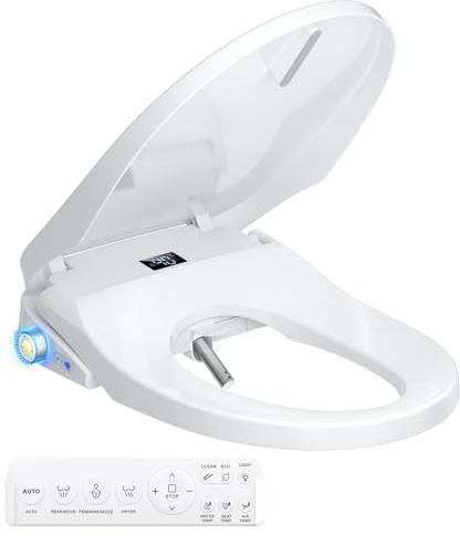 Bidet Toilet Seat, Electric Smart Heated Toilet Seat, Feminine & Front Rear Wash, Instant Warm Water & Dryer, Self-Clean Nozzle, Soft Closed Toilet Lid, Wireless Remote Night Light Elongated (White)