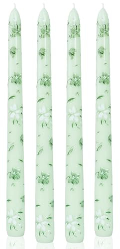 Green Taper Candle 10inch Candlesticks Floral Tapered Candles Unscented Candle Long Candle Sticks for Home Party Wedding Restaurant Holiday Table Centerpiece-4pcs