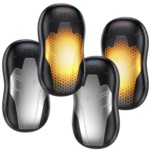 FANDLISS Calentador de Manos Recargable,10000mAh Calentador de Manos Portátil Reutilizable, 3 Segundos Calor Rápido, 2-en-1Calienta Manos USB para Camping/Caza/Senderismo-Negro y Plata (Dos Juegos)