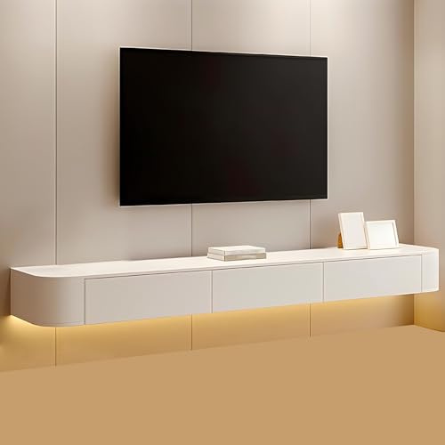 Meuble TV Flottant avec 2 Tiroirs Et Gestion des Câbles – Banc TV Suspendu Moderne avec Rangement pour Salon Ou Chambre – Style Contemporain Meuble TV Suspendu(Blanc,180x24x20cm)