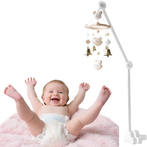 Tbintul Soporte Móvil de Madera para Bebé, Soporte de Madera para Cuna, Altura Ajustable, Brazo Móvil de Cuna Extraíble, Bebé Móvil Titular de la nube diseño, para Colgar Campanas de Viento, Juguetes
