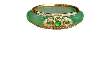 Bague femme en jadeïte verte naturelle, argent 925 plaqué or, motif Ruyi porte-bonheur avec zirconias, design empilable 2-en-1 – cadeau élégant
