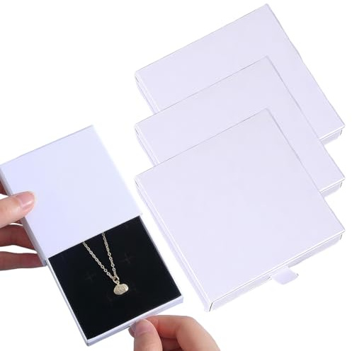 XPEX 3 Pezzi Scatola Regalo per Gioielli Scatola Bianca Piccola per Gioielli Braccialetto Collana Regalo Quadrata Estraibile Adatta per Confezionare Regali di Nozze （Bianco perla）