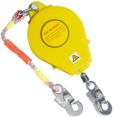 BOVDC Arnes Linea de Vida Retráctil Tejado, 3-20m Dispositivo Anticaida Retractil Homologado, 150kg Arnes Seguridad Anticaidas Retractil Trabajo Tejados/ Altura(Amarillo,20 metros)