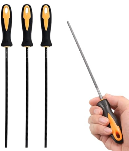 Grtheenumb Lime d'affûtage, Lime de tronçonneuse, 3 pièces d'affûtage en Acier de 3, 2 mm (1/8 Pouces), affûteuse chaîne tronçonneuse Ronde avec poignée en Plastique pour chaîne, meulage