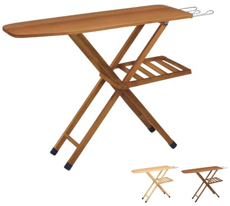Paluplus Asse da Stiro Pieghevole in Legno di Faggio, Misura 140x35x92 cm, Altezza regolabile 3 Posizioni e Poggiaferro, Tavola da Stiro con Copriasse in Omaggio, Made in Italy -2574F-6,3 (Noce)