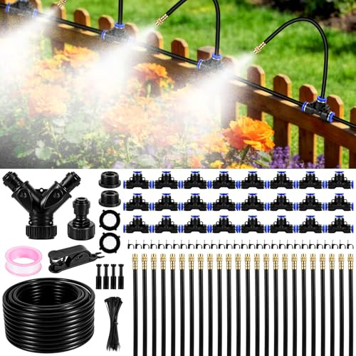 Sistema de Riego Jardín Giratorio de 360, 30M Kit de Riego por Goteo con 24 Boquillas de Cobre Ajustables y Manguera, Sistema de Riego Automático para Jardín, Plantas, Patio, Césped e Invernadero