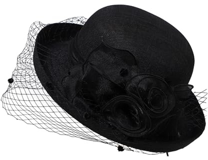 RUIXIA Chapeau Cloche Femme Vintage Chapeau Élégant avec Voilette et Fleurs Années 20 Capeline Rétro été pour Mariage Cérémonie Cocktail