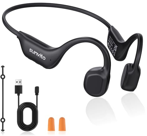 sunvito Cuffie a Conduzione Ossea Bluetooth 6.0, Auricolari Wireless Open Ear, Impermeabili IPX6, Connettività Doppia, 10 Ore di Autonomia, Cuffie Sportive per Corsa, Ciclismo e Palestra