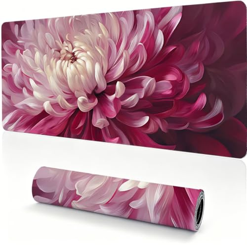 Musmatta 1 000 x 500 x 4 mm xxL stor spelmusmatta rosa blomma-3 0 x 0-143 | Skrivbordsmatta med sydda kanter, halkfri gummibas, stor spelmusmatta för skrivbord, bärbar dator, hem, kontor