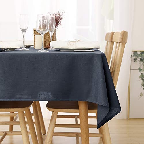 Deconovo Leinenoptik Tischdecke WasserabWeißend Tischwäsche Lotuseffekt, 140x240 cm, Dunkelgrau