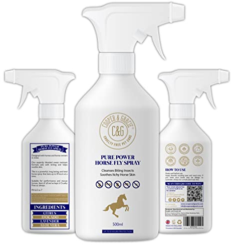 Pure Power Horse Fly Spray 500ml – 8-Hour Sweat-Resistant Citronella Spray by Cooper and Gracie | Soothes Itchy Skin, Hydrates & Repels Biting Insects | Organic & Natural