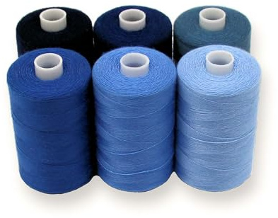 BlesSew Sewing Thread in Blue Colour Tones – 6 Spools of Polyester Thread for Sewing Machine for Beginners, Hand Stitching & Quilting - 1000 yds per Spool