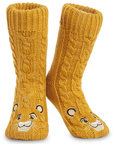 Disney Calze a Pantofola da Donna EU 35-41, Calzini Antiscivolo Donna in Caldo Pile, Morbido Calze, Idea Regalo Accogliente(Giallo Re Leone)