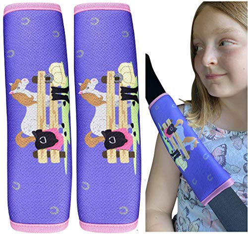 HECKBO 2x Auto Gurtschutz mit Pferde Bauernhof Motiv - Sicherheitsgurt Polster für Kinder und Babys- Ideal für jeden Gurt Autositzerhöhungen Kinder Fahrradanhänger Flugzeug