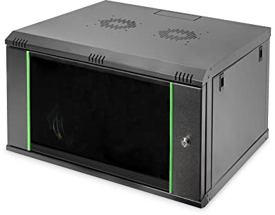 DIGITUS Nätverksskåp – 19 tums rack – 7U – 600 mm djup – 470 mm maximalt användbart djup – väggmontering – lastkapacitet 60kg – säkerhetsglasdörr – Dynamic Basic–serien – svart