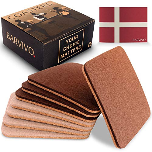 BARVIVO Set di 8 sottobicchieri moderni per bevande, assorbenti, perfetti sottobicchieri moderni per proteggere il tavolo in legno, con lato in sughero che previene i graffi e un lato in feltro che