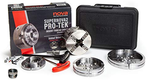 Nova 23108 Supernova 2 Premier Pro-Tek Chuck Bundle for Wood Lathe Turning with Pro-Tek 2 Jaws, 4 Bowl Jaws, 5 Bowl Jaws, Woodworm Screw, Case & Accessories, plus Nova ILNS 1-1/4 x 8tpi Insert