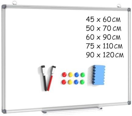 DOLLAR BOSS Magnetic Whiteboard, White Board for Walls 60 X 90 cm Magnetic Board for Wall Magnet Board with Pen Tray Aluminium Trim and Dry Wipe Board Writing Board for Office School and Home