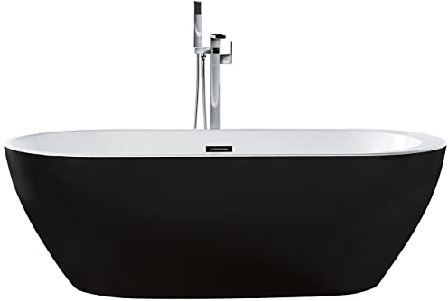 Baignoire Moderne Autoportante Ovale en Acrylique avec Système Trop-Plein 170 x 80 cm Noire Nevis
