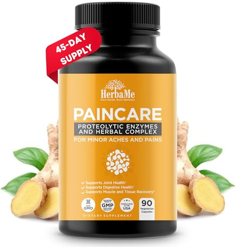 HerbaMe Proteolytic Enzymes Supplement with Serrapeptase - Devils Claw, 90 Capsules, Promotes Joints Relief, Muscle and Tissue Health with Lasting Mobility, Athletes Post Workout Recovery Support