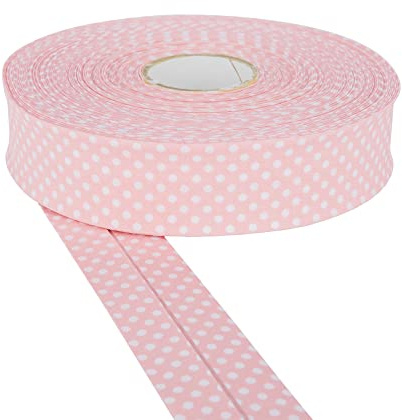 DFL 30mm Polka Dot Cotton Twill Bias Binding Tape – Double Fold – Edging for Sewing, Bunting, Quilting, Crafts & Garment Finishing – Available in 5m & 25m (Dusky Pink, 5 Metre)