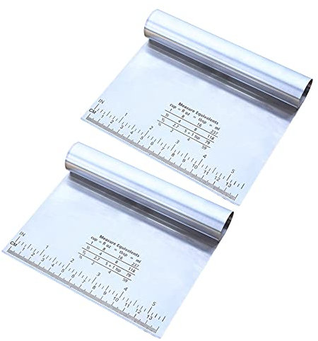 2 piezas de cortador de masa, espátula, rascador pequeño, porcionador de masa, espátula de acero inoxidable con mango y escala de medición, multiusos, cortador de cocina, cuchillo de panadería para