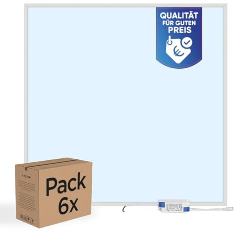 LECOM LED Panel 62x62-6er Pack LED Deckenpanel Tageslicht 6500K 4000lm Deckenleuchte Rasterdecke Einbauleuchte Deckenlampe Einbau Platten Rasterlampe (Kaltweiß) PROSTO